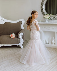 Versailles with the sleeves tulle lace satin flower girl dress