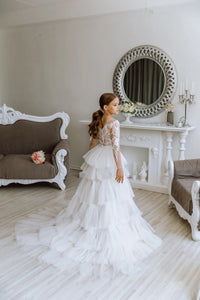 Versailles with the sleeves tulle lace satin flower girl dress