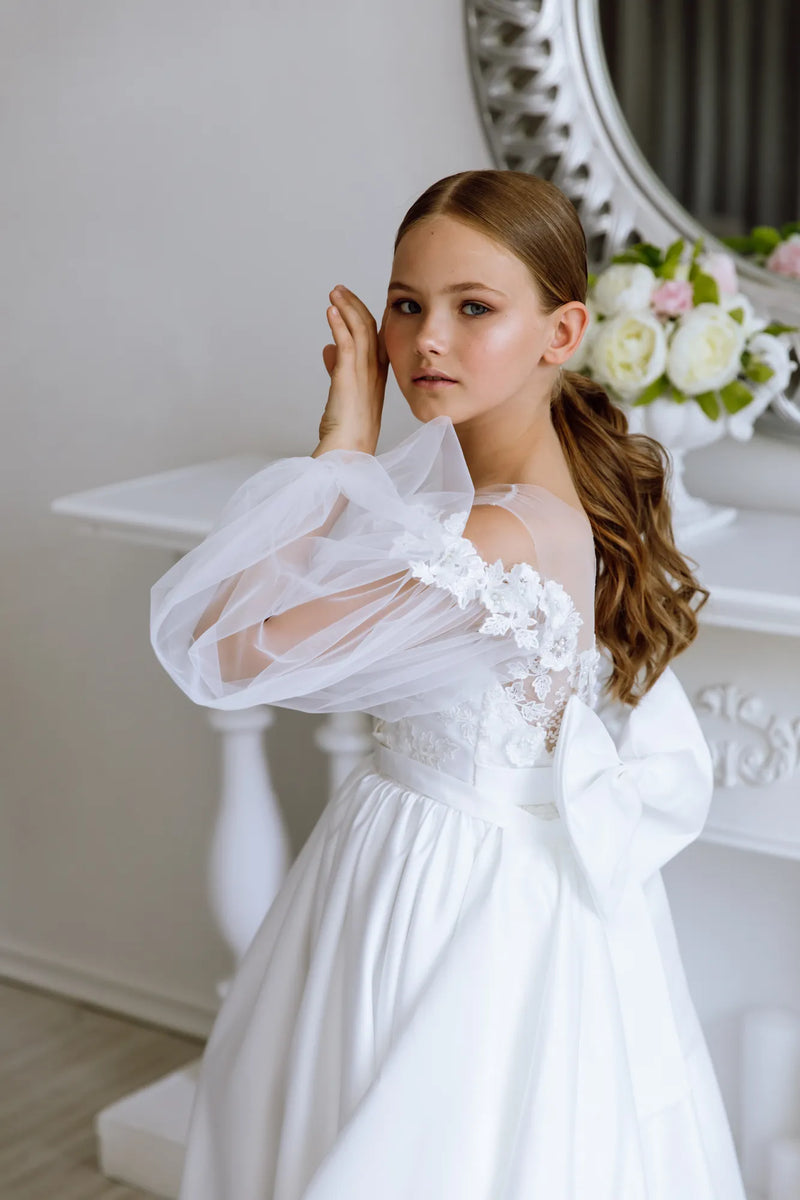 Maria satin flower girl dress