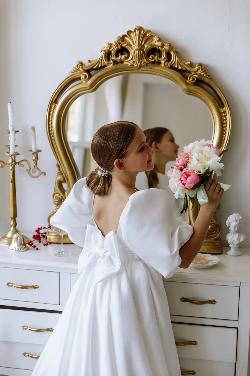 Belle satin flower girl dress