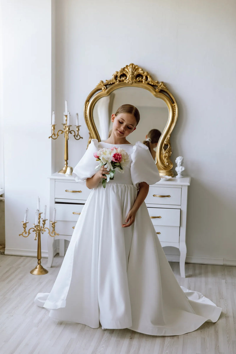 Belle satin flower girl dress