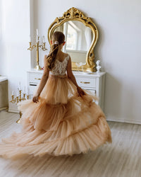 Versailles tulle lace satin flower girl dress