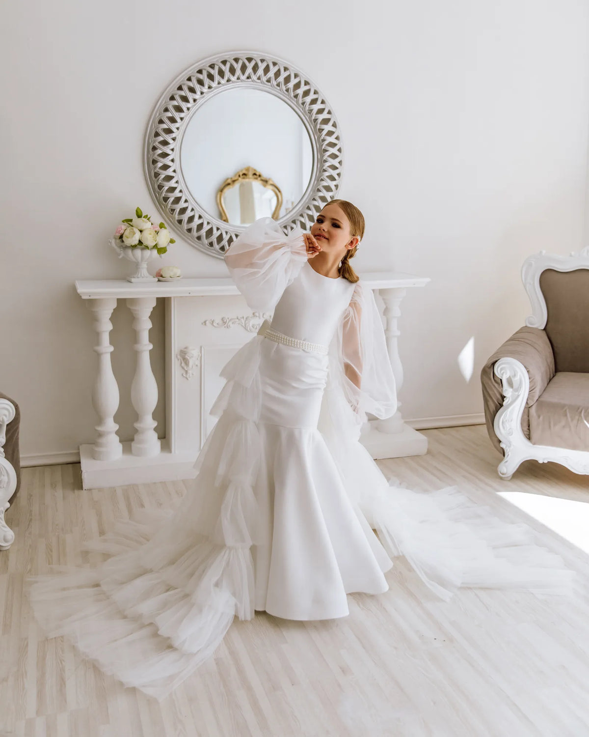 Amelia with sleeves flower girl dress