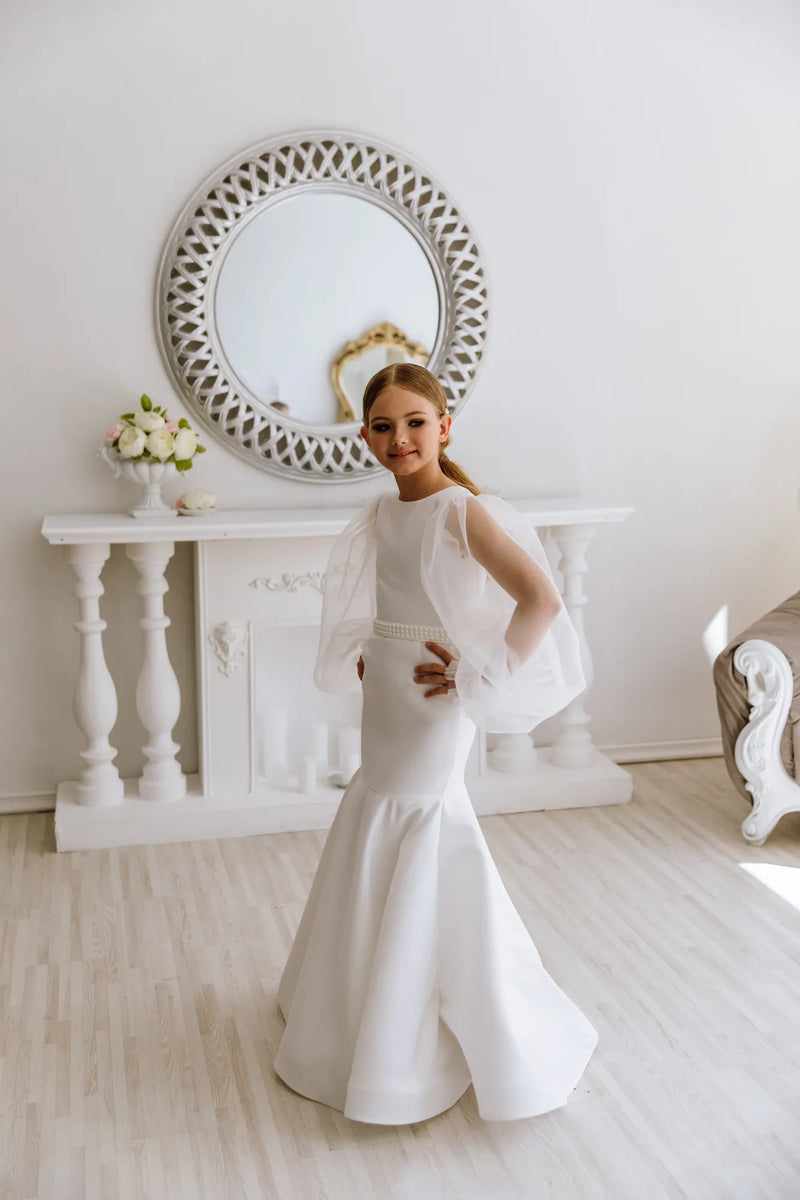 Amelia with sleeves flower girl dress