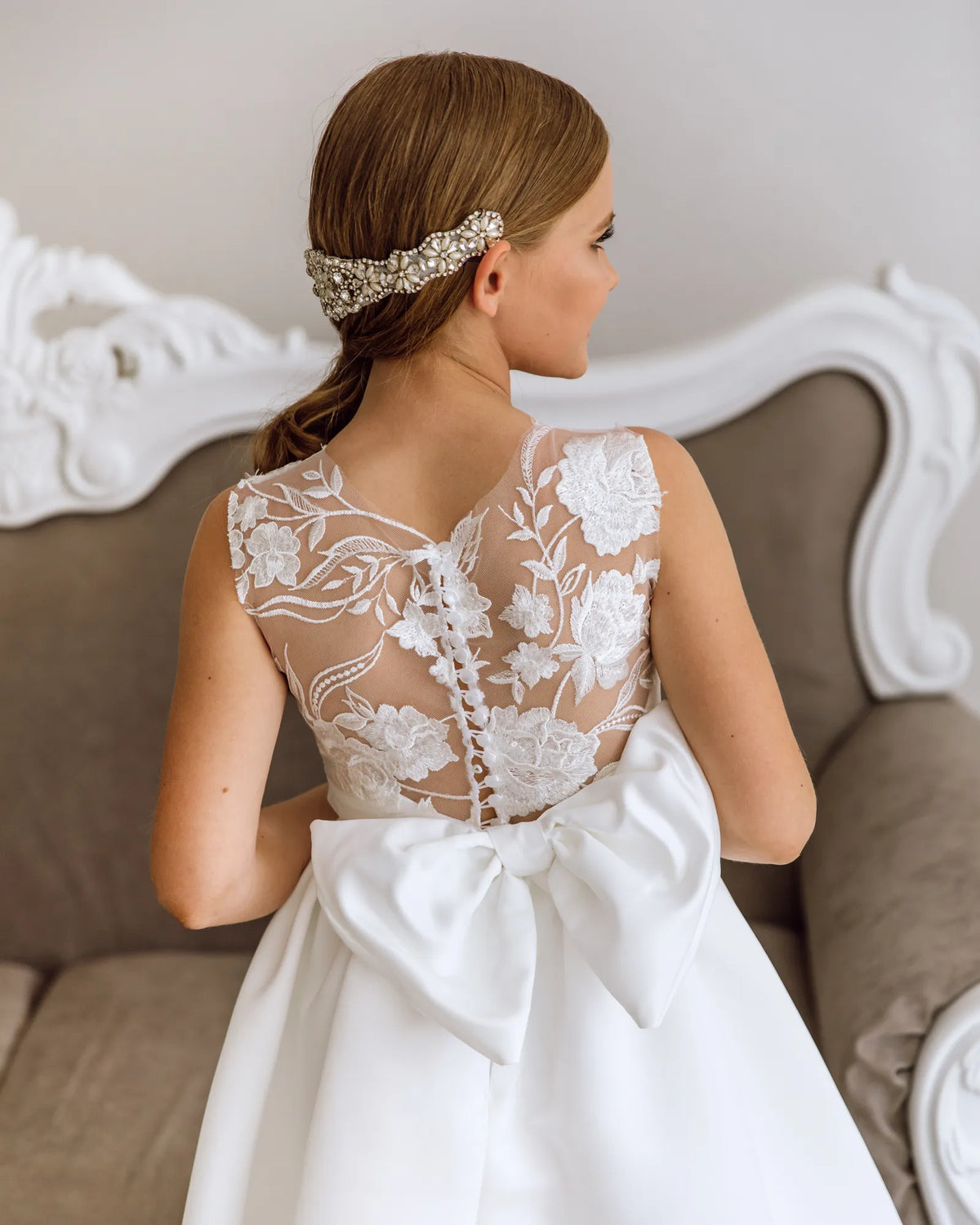 Solana lace satin flower girl dress