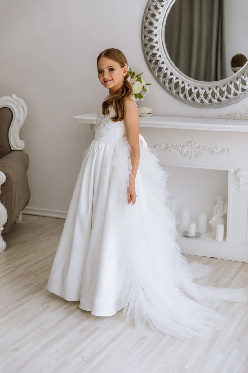 Solana lace satin flower girl dress