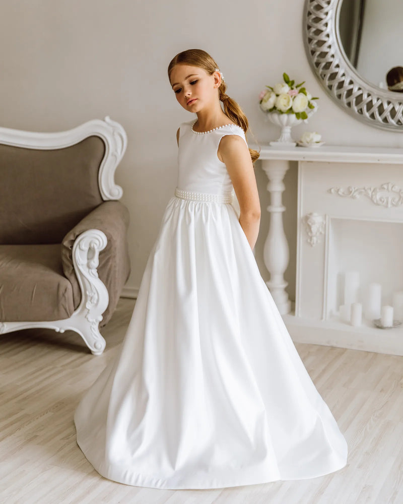 Afina satin flower girl dress