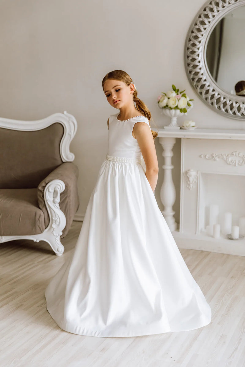 Afina satin flower girl dress