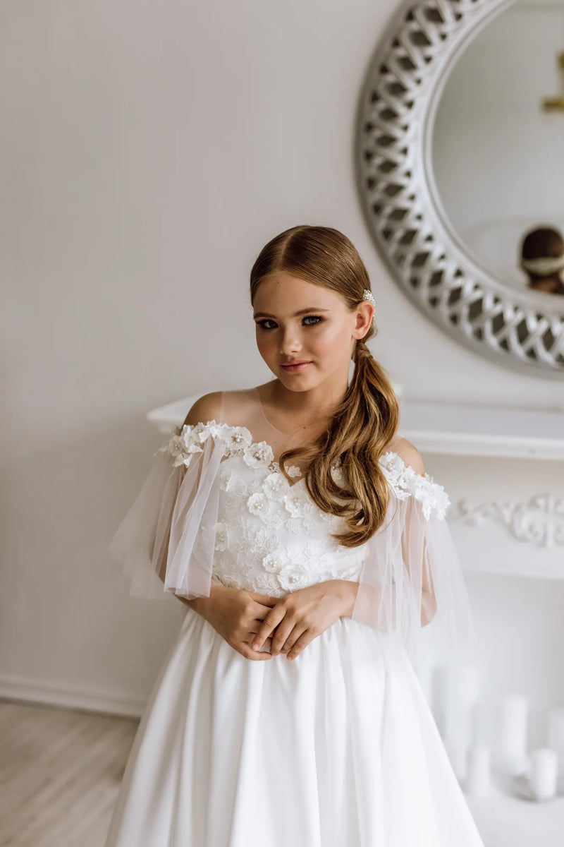 Mary satin flower girl dress